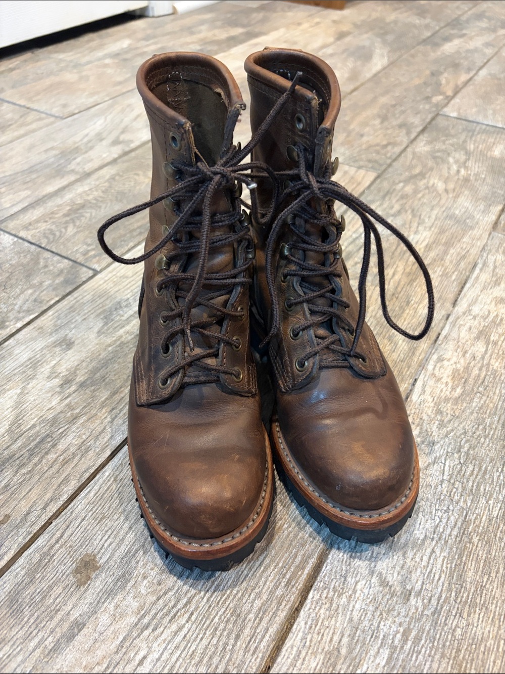 Frye Logger USA made Brown Leather Heeled Lace-Up Boots Women’s size 6